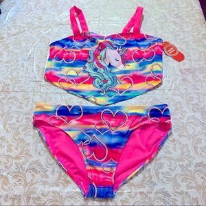 NWT Wonder Nation Swimsuit Unicorn & Hearts Bikini UPF 50+ Girls Size XL 14-16